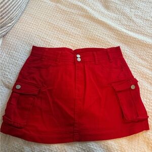 Red Cargo Mini Skirt